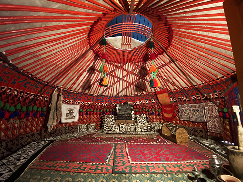 Inside of a kyrgyz yurt in Kyrgyzstan, by Issyk Kul lake